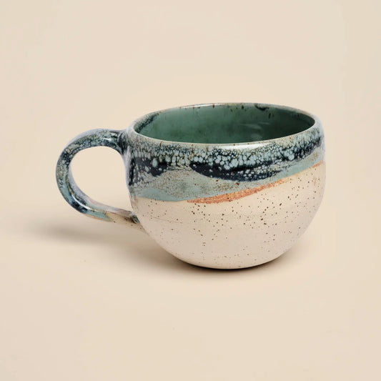 Tidal Breeze Ceramic Cup, made from beige clay with blue glazing, size 250ml