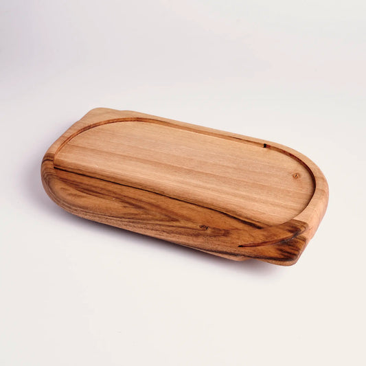 Timber tray made from a single piece of walnut wood